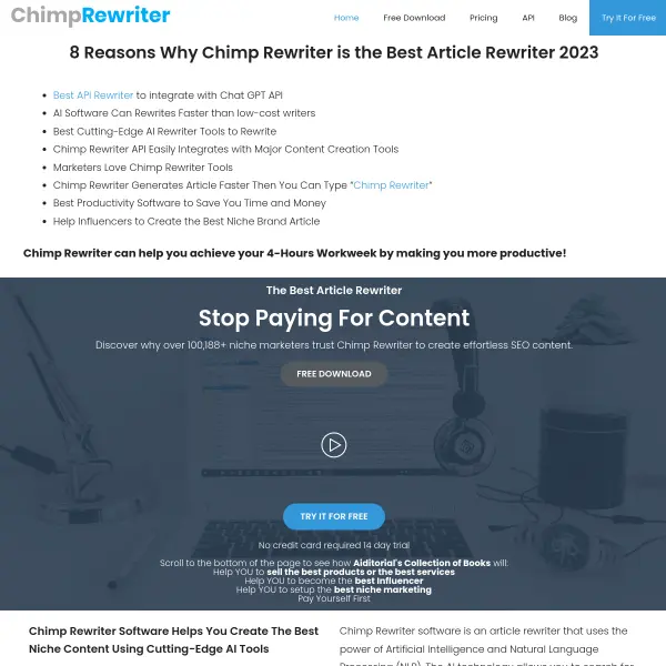 Chimp Rewriter – a Downloadable AI Rewriting Tool